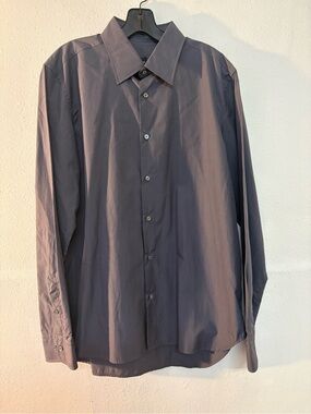 Jil Sander Men Cotton Shirt Classic Long-Sleeve Button-Up Shirt - Slate Gray